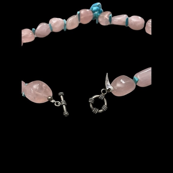 Sterling Silver Rose Quartz and Arizona Turquoise on a 8.5" ( 22cm) strand. - Picture 9 of 13